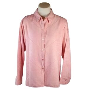 Relativity Faux Suede Button Down Long Sleeve Top XL in Segal Pink